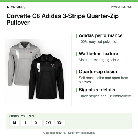 Corvette C8 Adidas 3-Stripe Quarter-Zip Pullover