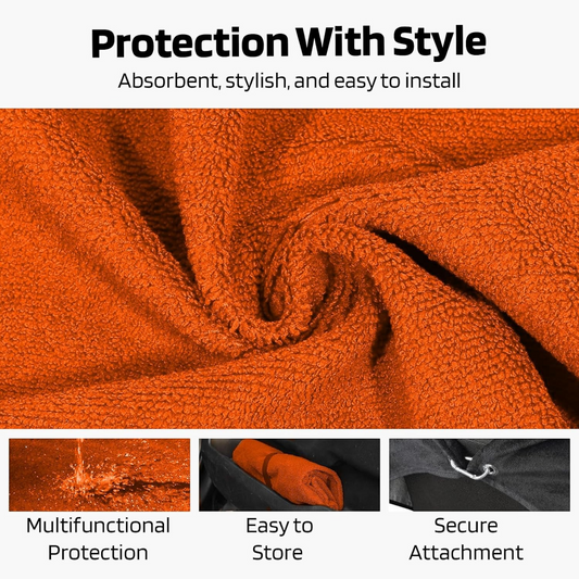 T-Top Vibes Jeep sunset car seat cover towel made of soft orange cotton terry velour with secure carabiner attachment