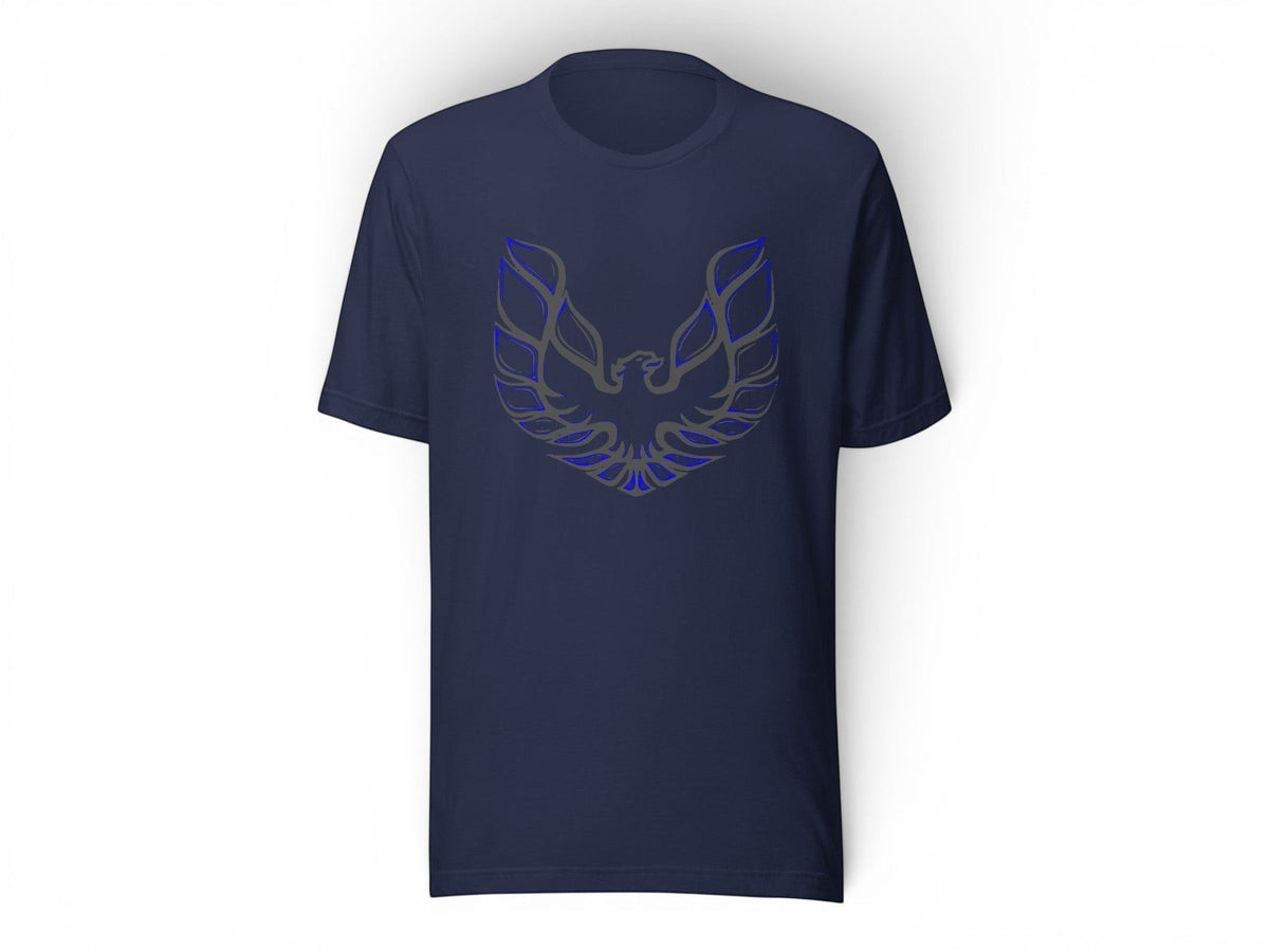 T-Top Vibes navy blue cotton t-shirt featuring a Pontiac Trans Am phoenix graphic on the chest.