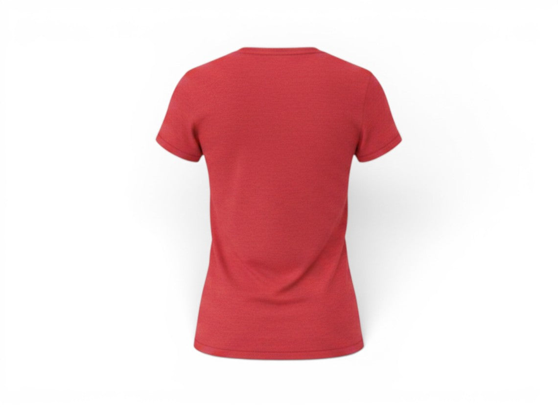 Back view of T-Top Vibes women's red mist cotton-blend t-shirt with a semi-fitted cut