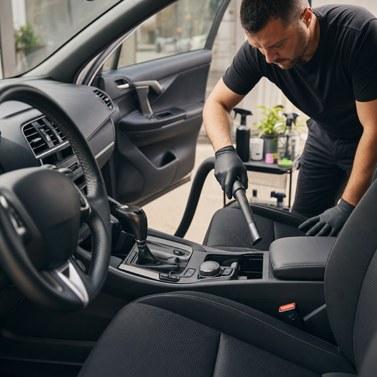 Clean car interior after professional-style DIY detailing of the seats, dashboard, carpets and center console