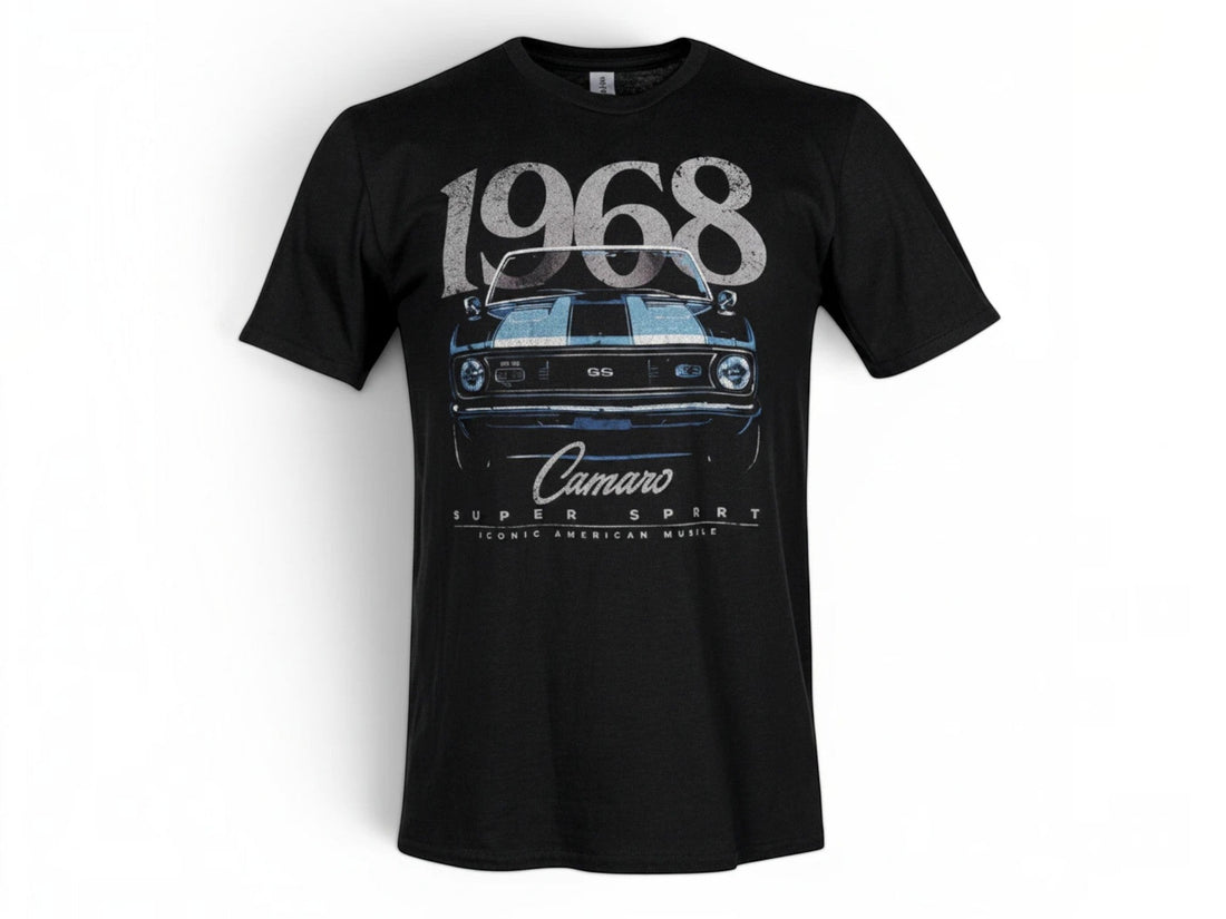 Classic Chevrolet Camaro T-shirts featuring licensed muscle-car graphics arranged for a buyer’s guide