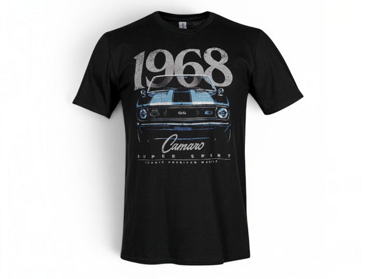 Classic Chevrolet Camaro T-shirts featuring licensed muscle-car graphics arranged for a buyer’s guide