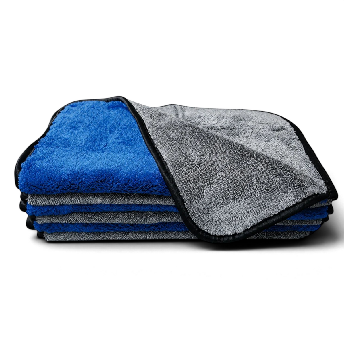 T-Top Vibes Cerulean dual-sided microfiber detailing towel with blue and grey plush fabric on a wet black surface