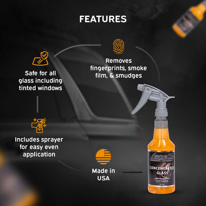 Concentrated Auto Glass Cleaner – Tint-Safe, Streak-Free, Removes Smoke Residue