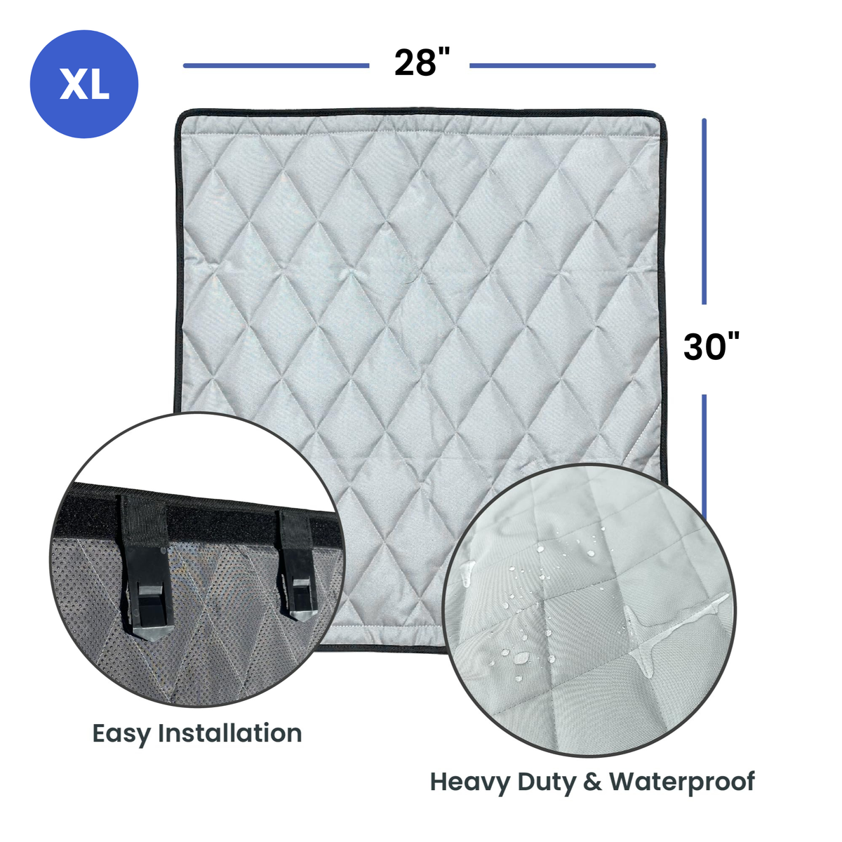 4Knines fit and measurement diagram for Car Door Covers That Stay In Place - XL