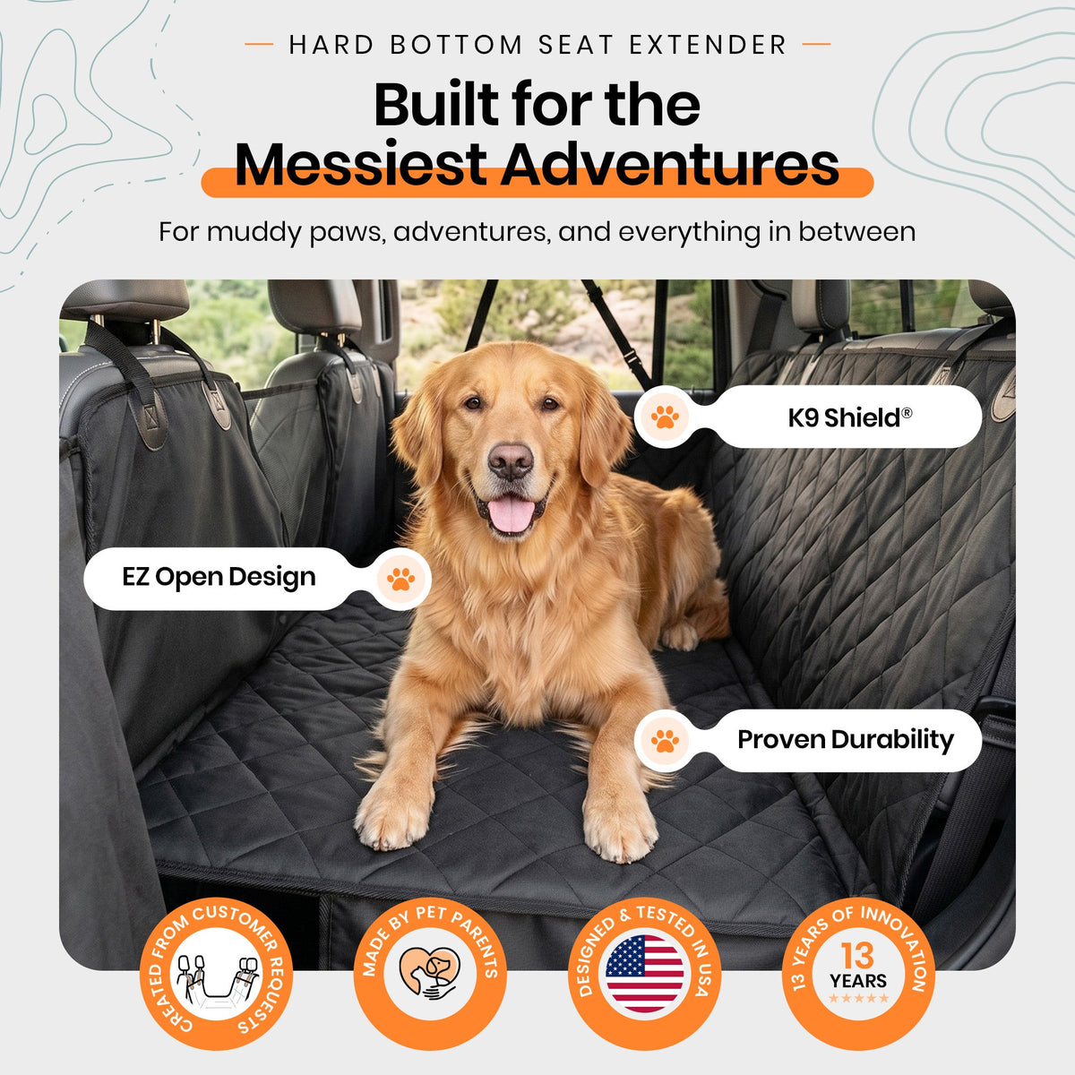 4Knines Hard Bottom Extender Car Seat Cover for Dogs - Regular