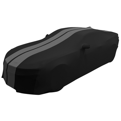 2010-2024 Camaro Ultraguard Stretch Satin Indoor Car Cover : Sport Series - Black with Gray Stripes