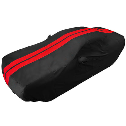 2008-2023 Dodge Challenger Ultraguard Plus Car Cover - 300D Indoor/Outdoor Protection - Black with Red Stripes
