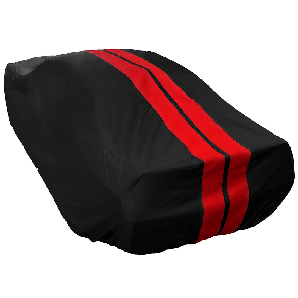 2008-2023 Dodge Challenger Ultraguard Plus Car Cover - 300D Indoor/Outdoor Protection - Black with Red Stripes