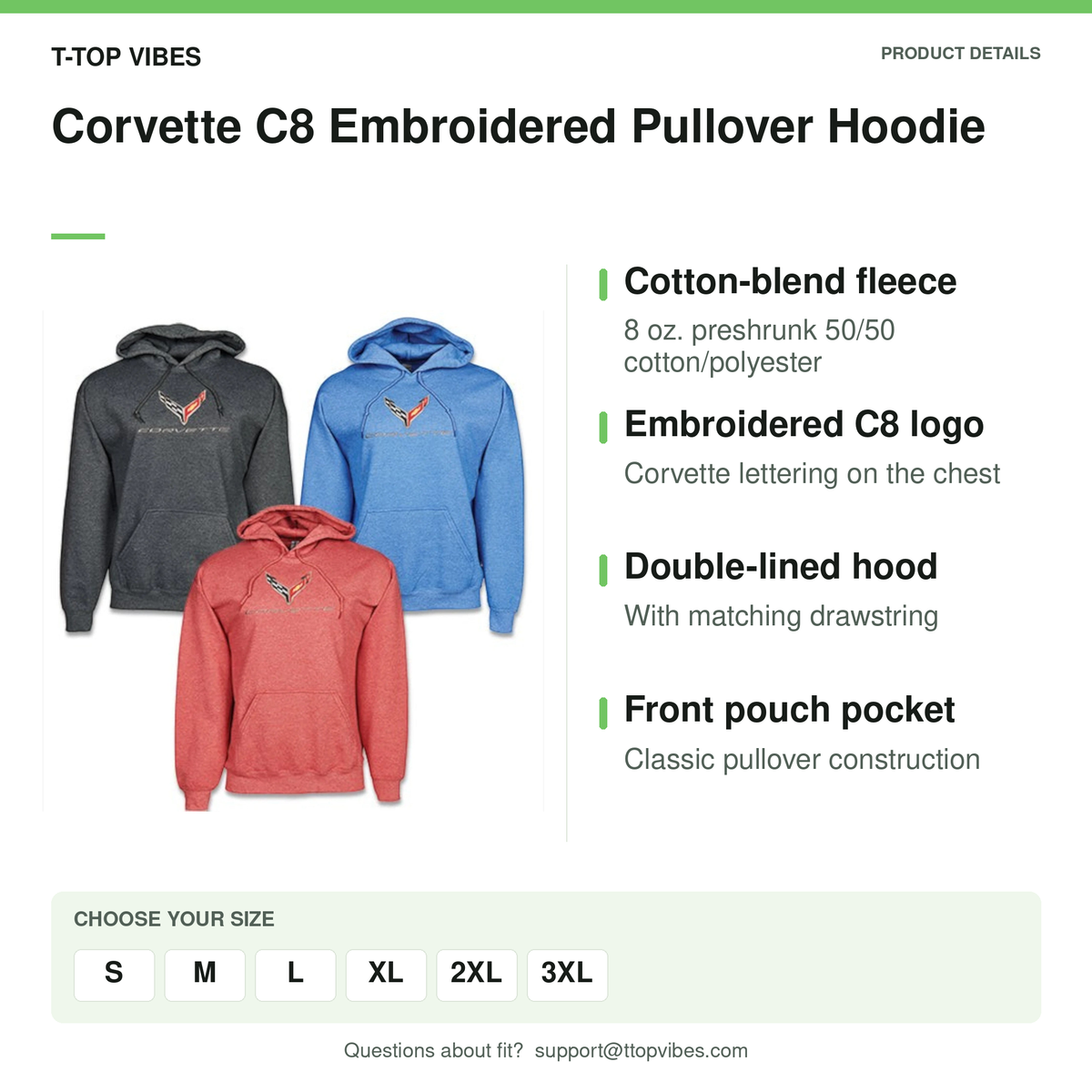 Corvette C8 Embroidered Pullover Hoodie