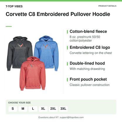 Corvette C8 Embroidered Pullover Hoodie