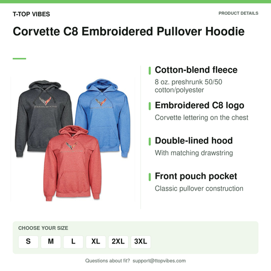 Corvette C8 Embroidered Pullover Hoodie