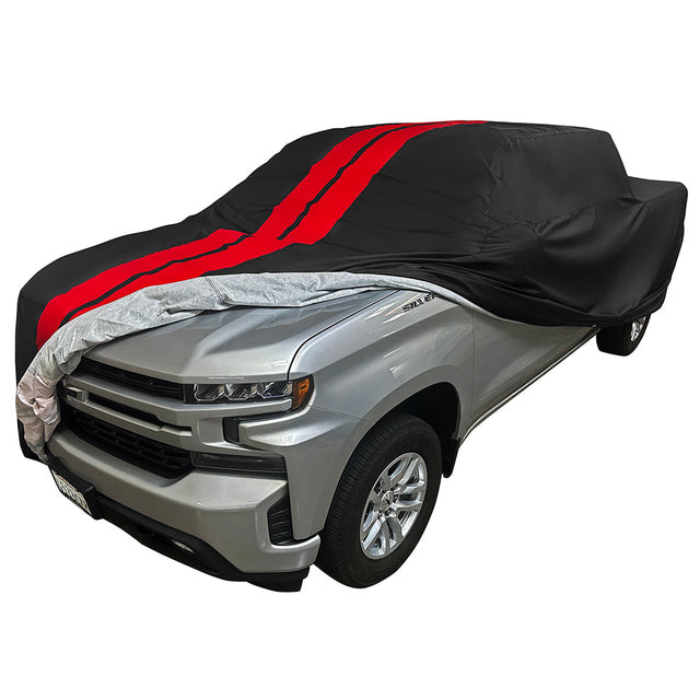 SR1 supplier photo of a striped Ultraguard pickup truck cover