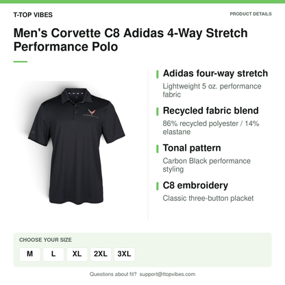 Men's Corvette C8 Adidas 4-Way Stretch Performance Polo