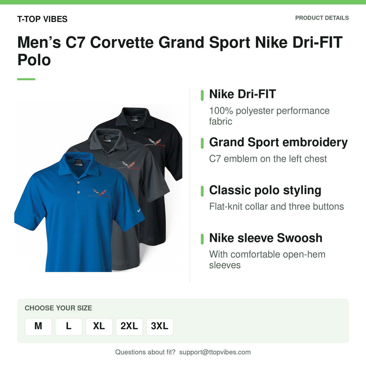 Men’s C7 Corvette Grand Sport Nike Dri-FIT Polo