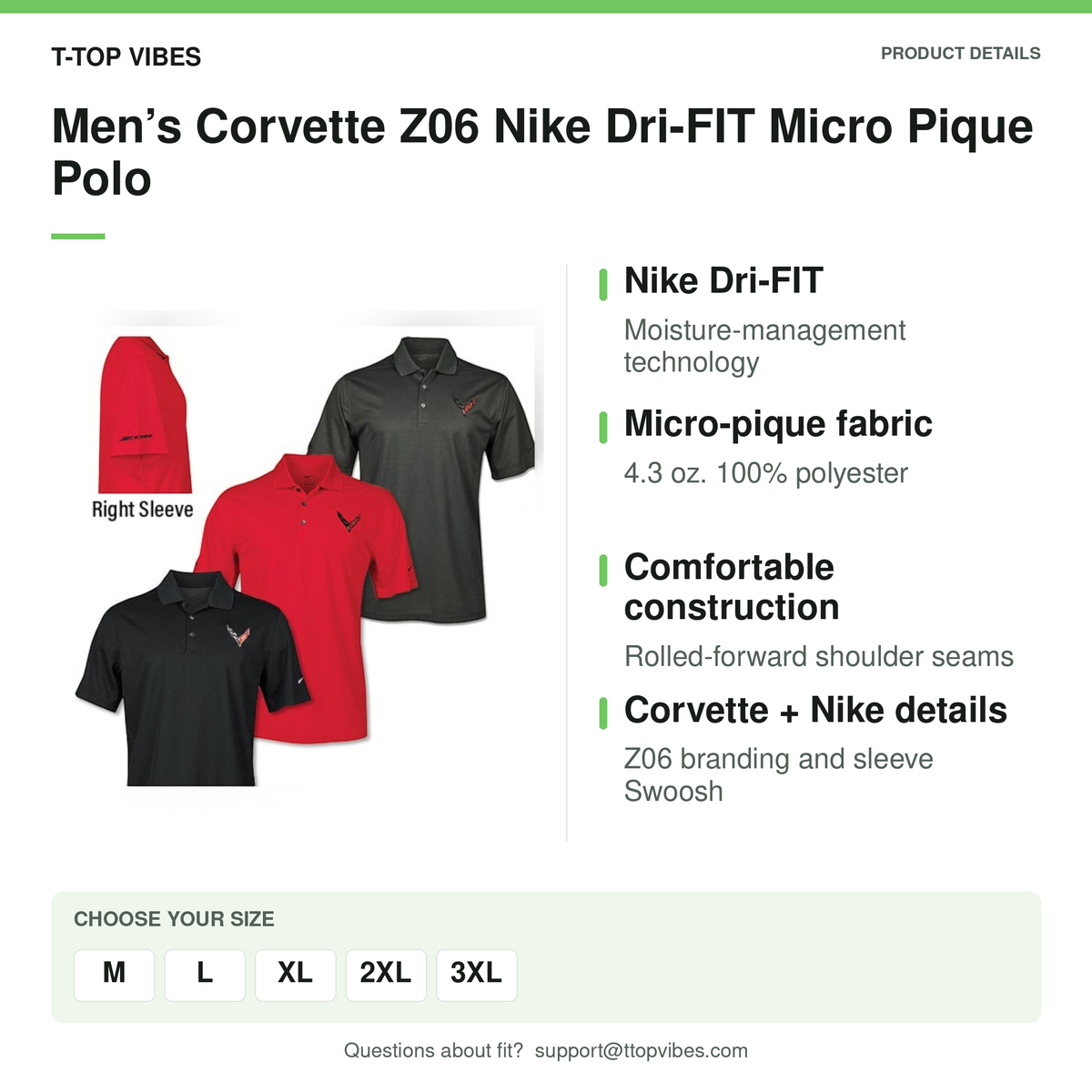 Men’s Corvette Z06 Nike Dri-FIT Micro Pique Polo