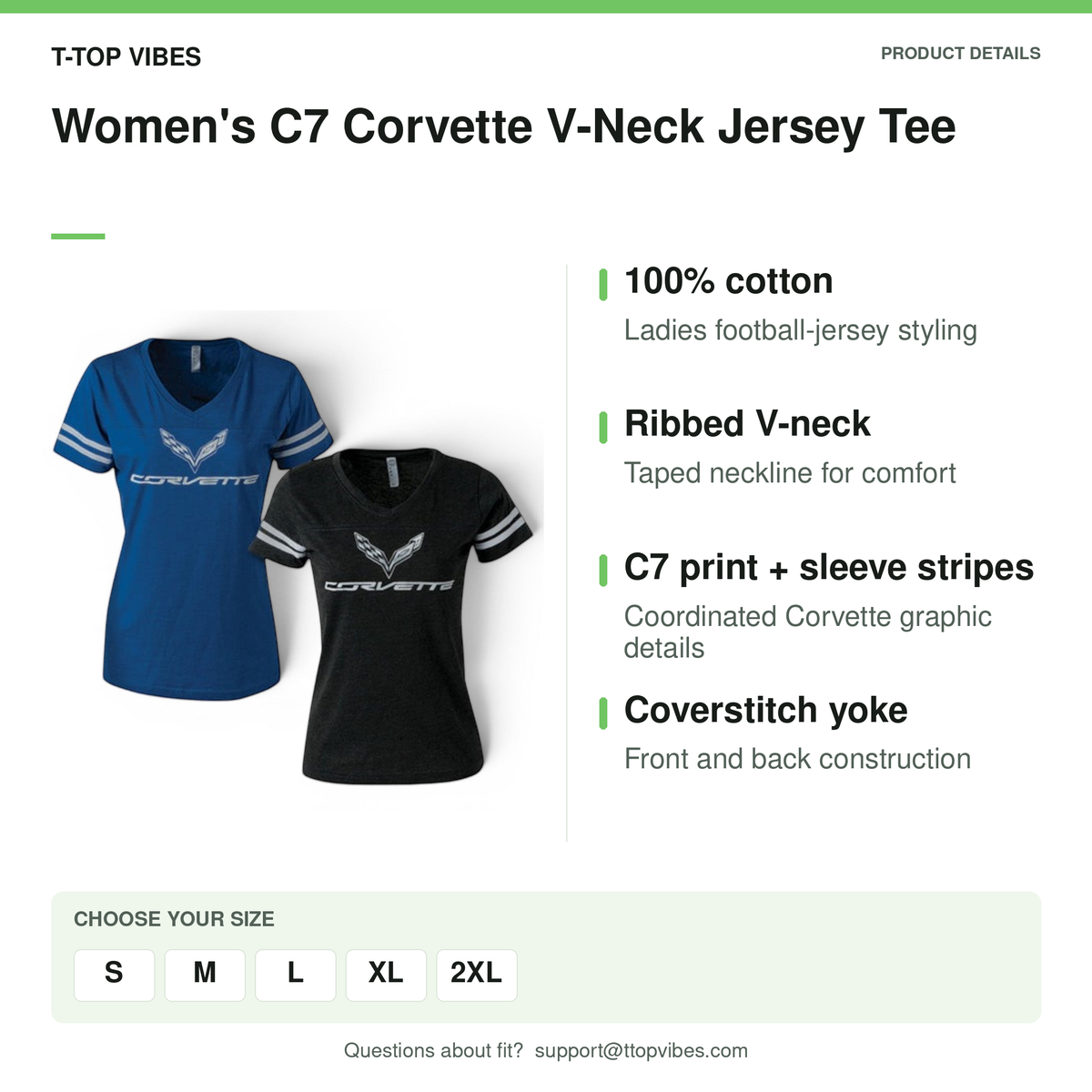 Women's C7 Corvette V-Neck Jersey Tee
