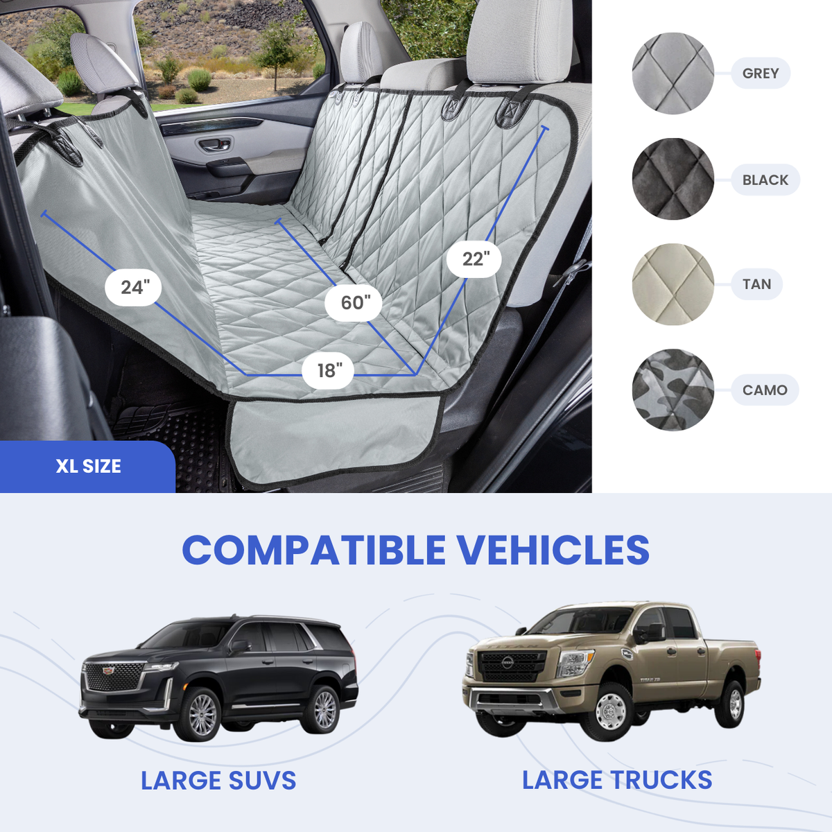 4Knines fit and measurement diagram for Rear Seat Cover for Fold Down Seats with Hammock - XL