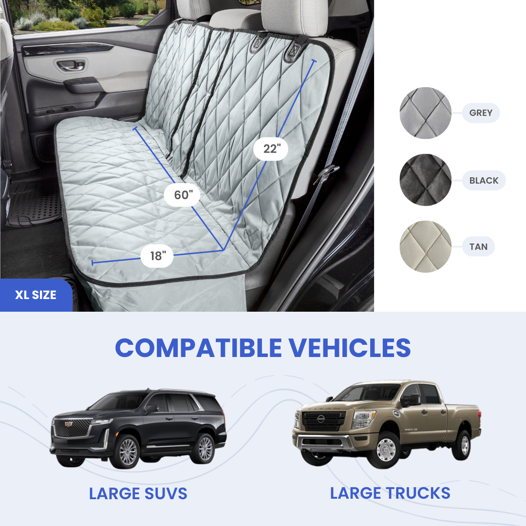 4Knines fit and measurement diagram for Rear Seat Cover for Fold Down Seats - No Hammock - XL