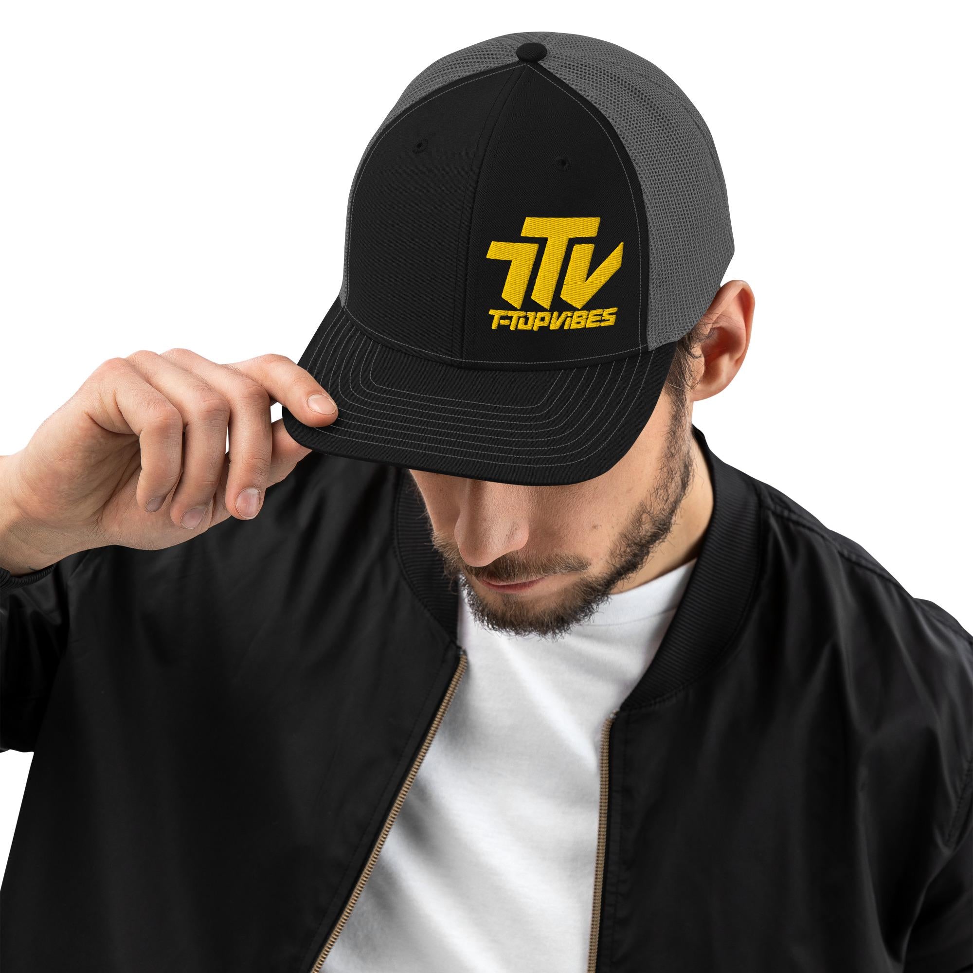 T-Top Vibes Trucker Cap Black & Gray | Car Culture Hat with Gold Font | F-Body Trans Am Camaro Mustang Firebird Cap | Car Enthusiast Gift