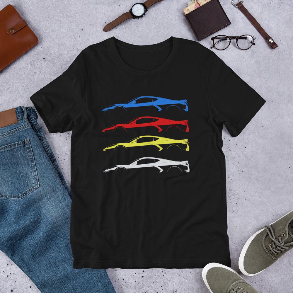 Corvette C8 Shirt | Corvette Silhouette Outline Tee | Chevy Corvette Stingray Z06 Graphic T-Shirt | Car Guy Gift Corvette Enthusiast Apparel