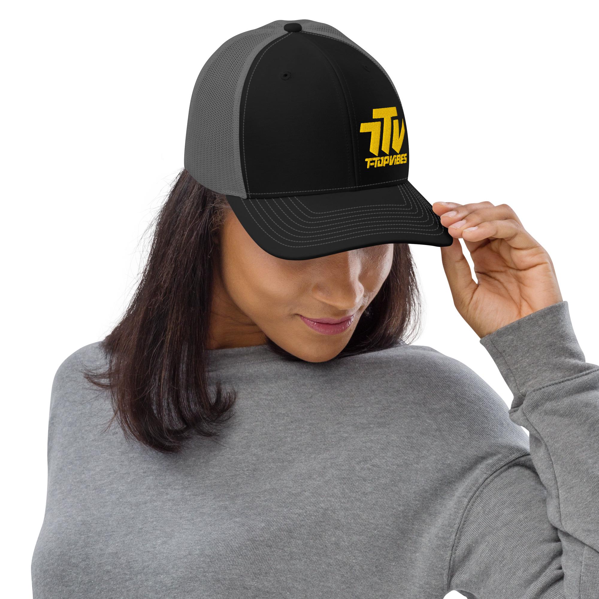 T-Top Vibes Trucker Cap Black & Gray | Car Culture Hat with Gold Font | F-Body Trans Am Camaro Mustang Firebird Cap | Car Enthusiast Gift
