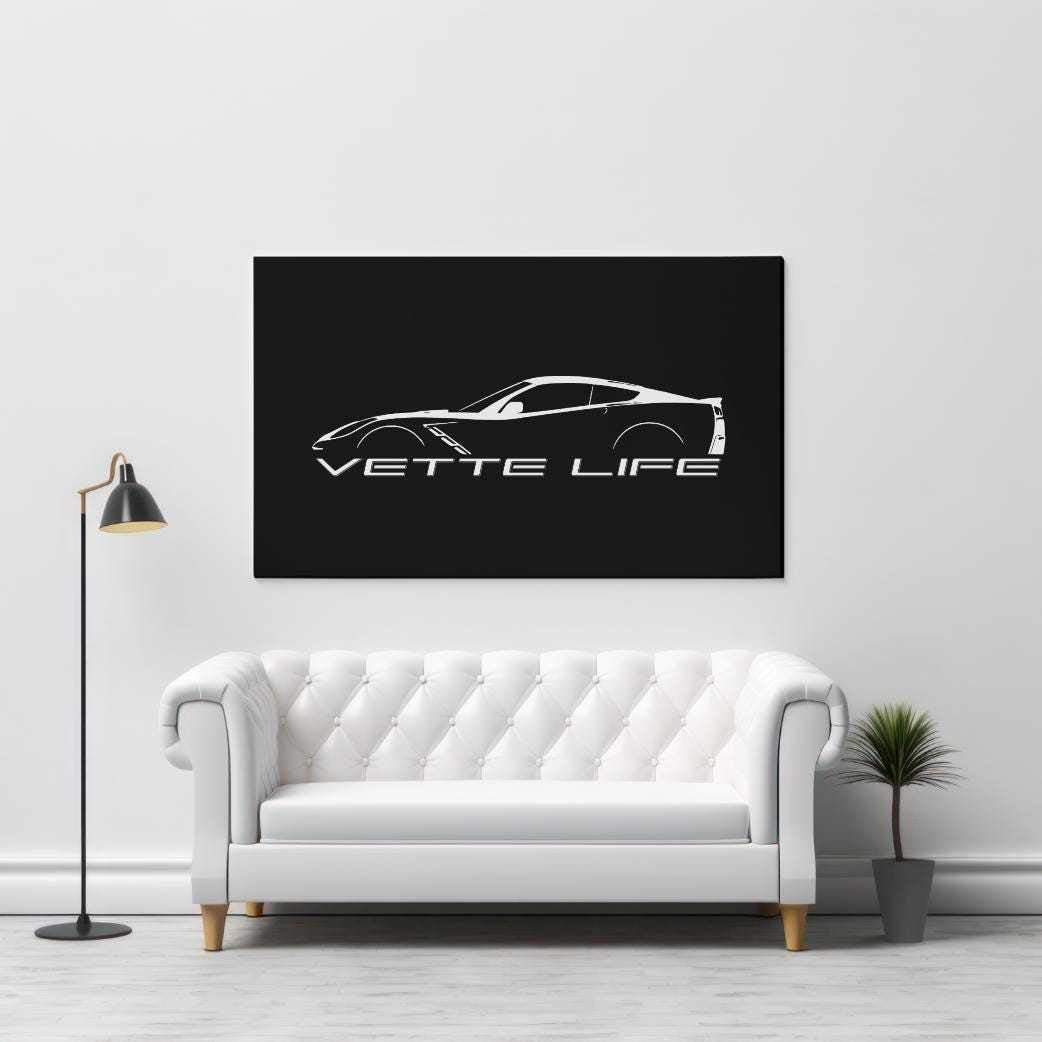 Corvette Silhouette Poster | Chevy Corvette Canvas | Garage Decor | Man Cave Art