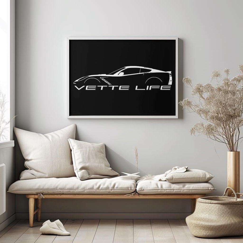 Corvette Silhouette Poster | Chevy Corvette Canvas | Garage Decor | Man Cave Art