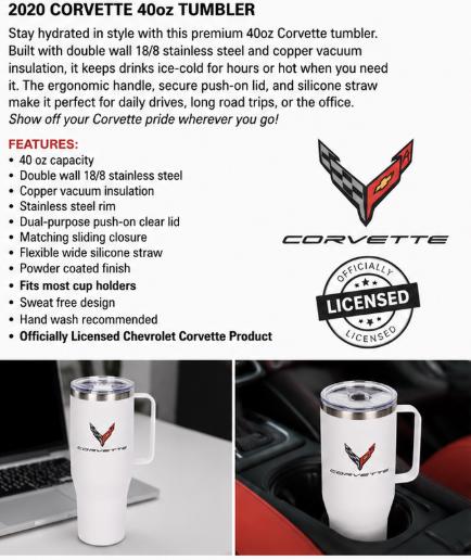 Corvette 40oz Tumbler | Stainless Steel Insulated Travel Mug with Handle & Straw | C8 Corvette Gift