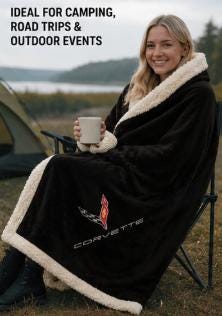 Officially Licensed Corvette Sherpa Blanket | Embroidered Crossed Flags Logo, Plush Fleece Throw