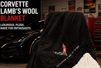 Officially Licensed Corvette Sherpa Blanket | Embroidered Crossed Flags Logo, Plush Fleece Throw