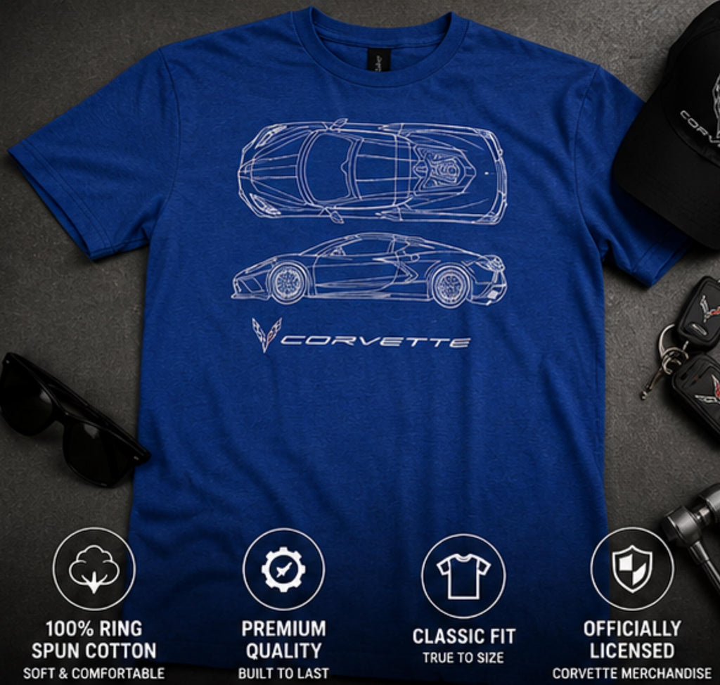 C8 Corvette Blueprint T-Shirt | Officially Licensed Ring Spun Cotton Tee