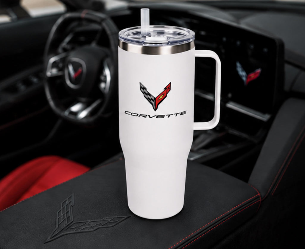 Corvette 40oz Tumbler | Stainless Steel Insulated Travel Mug with Handle & Straw | C8 Corvette Gift