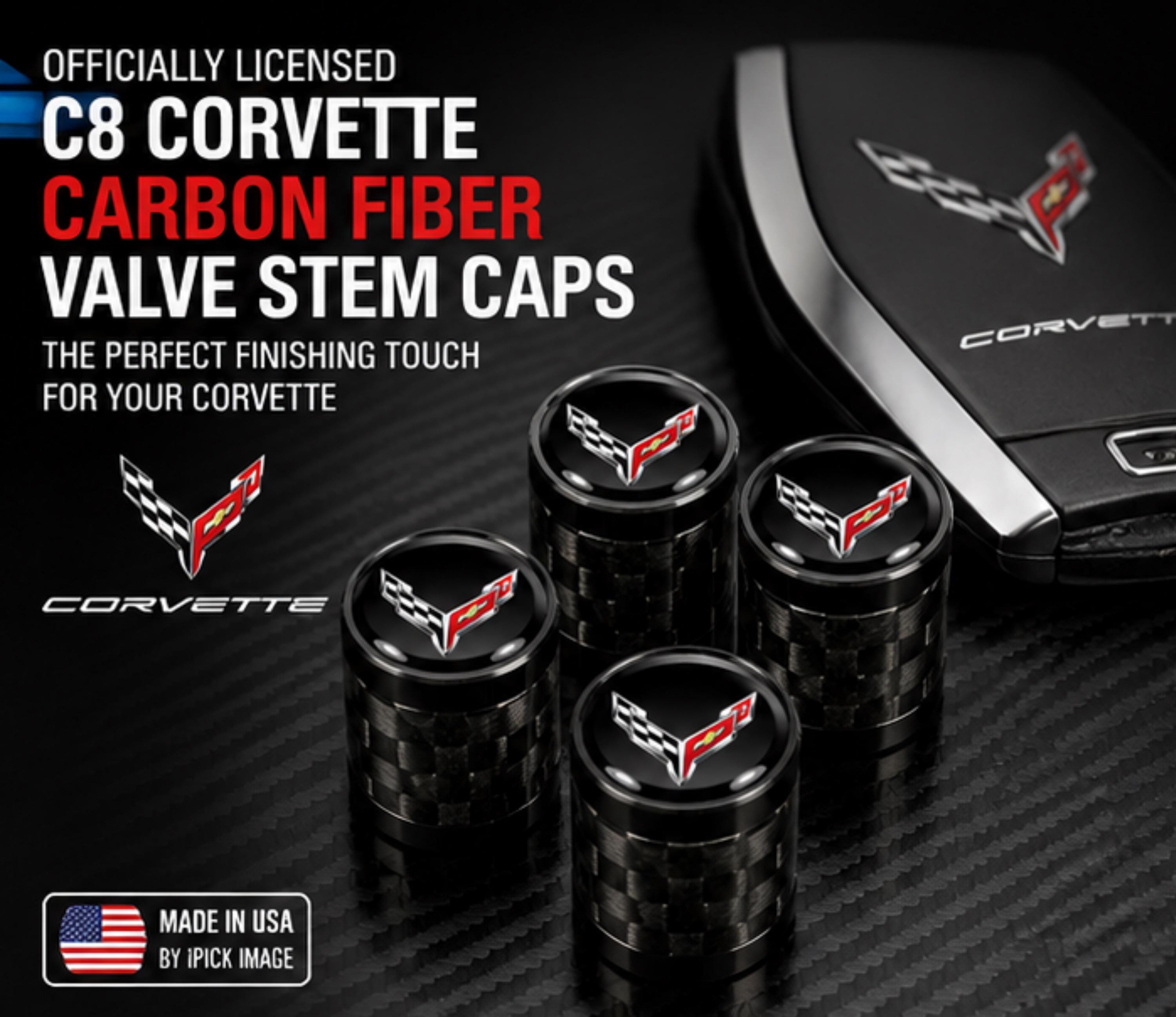 Officially Licensed C8 Corvette Carbon Fiber Valve Stem Caps (Set of 4)