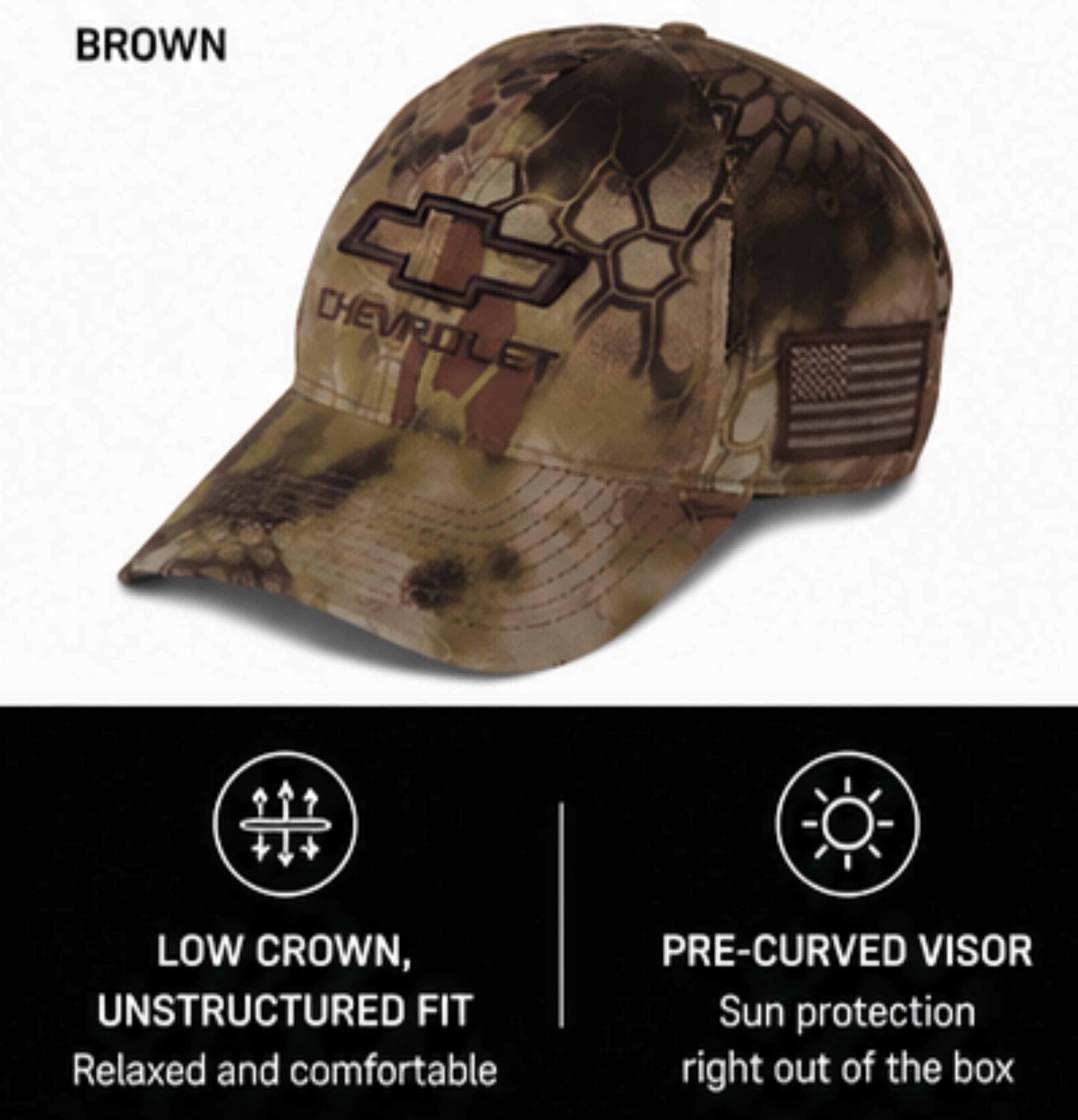 Chevrolet Camo Tactical Cap | Embroidered Bowtie, American Flag Patch