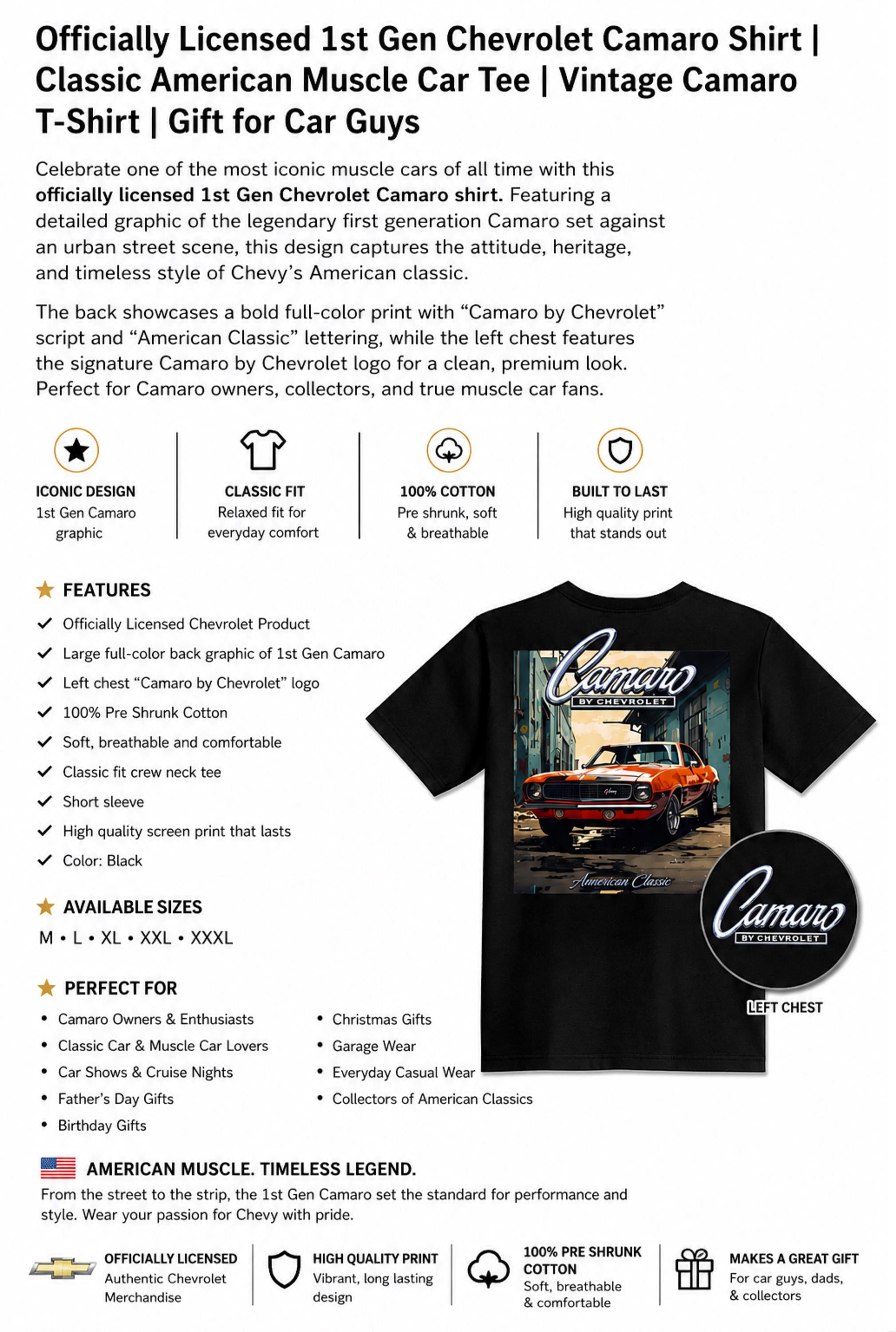 1st Gen Camaro T-Shirt | Classic American Muscle Car Tee