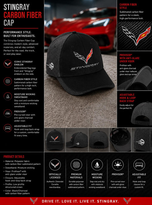 C7 Corvette Stingray Carbon Fiber Performance Cap | Embroidered Crossed Flags Hat