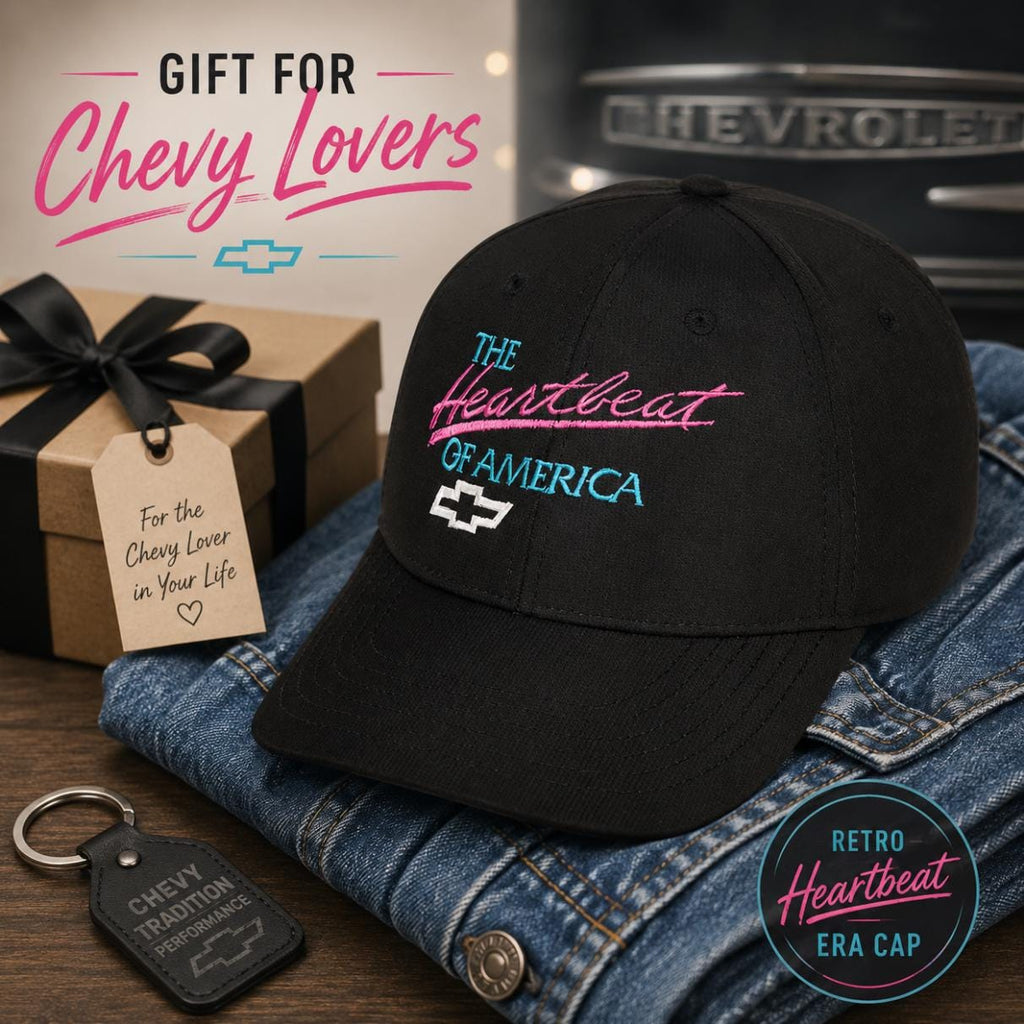 Chevy Heartbeat of America Hat, Retro Pink Turquoise Embroidered Baseball Cap, Classic Chevy Gift