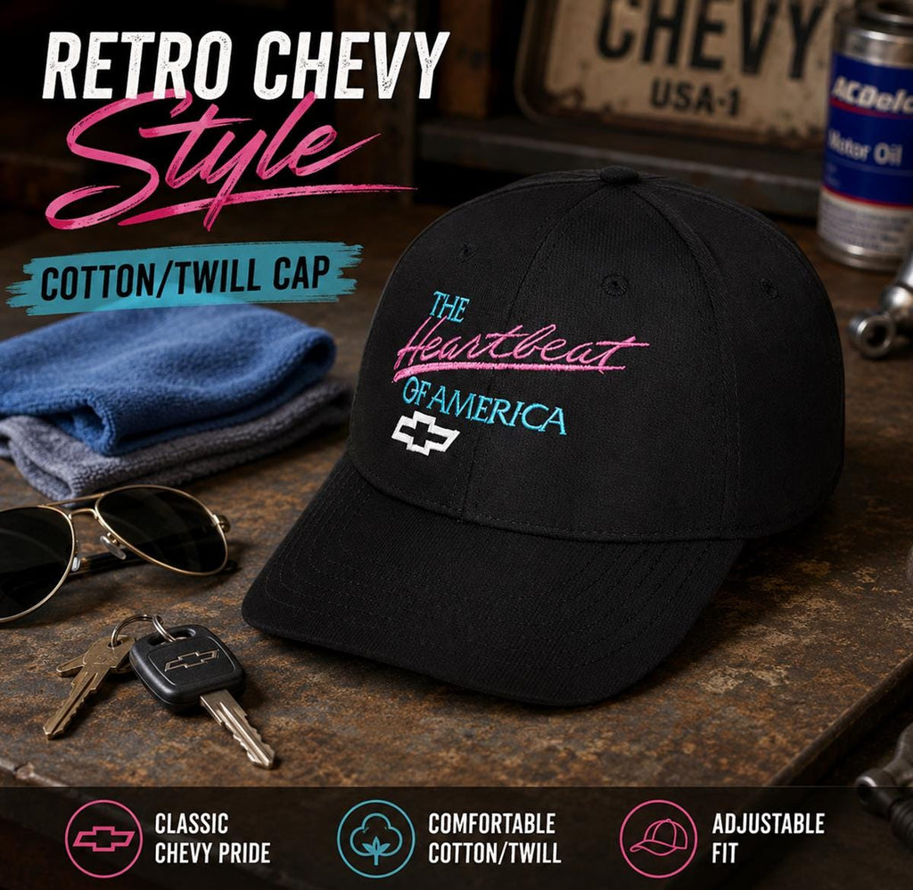 Chevy Heartbeat of America Hat, Retro Pink Turquoise Embroidered Baseball Cap, Classic Chevy Gift