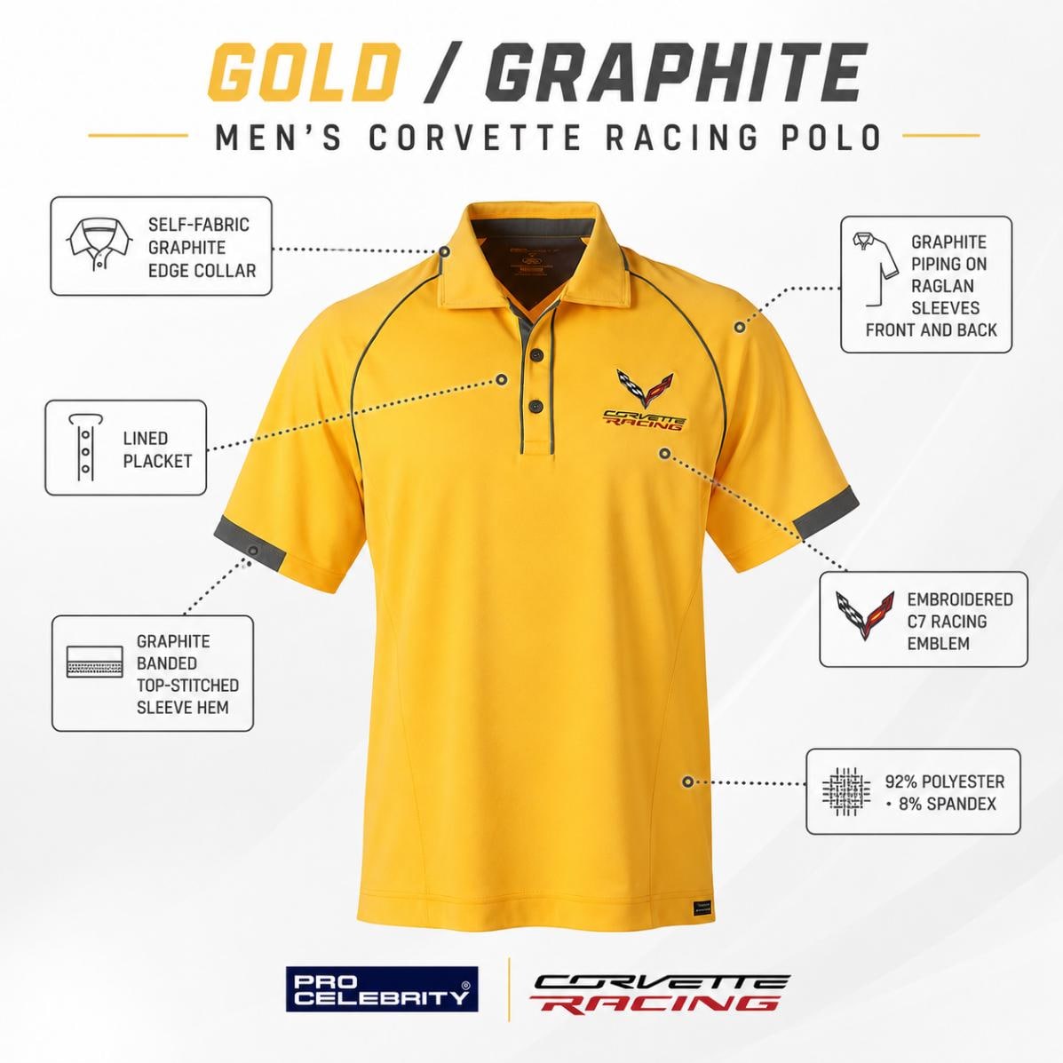 Men's Corvette Racing Polo C7 Emblem Performance Shirt