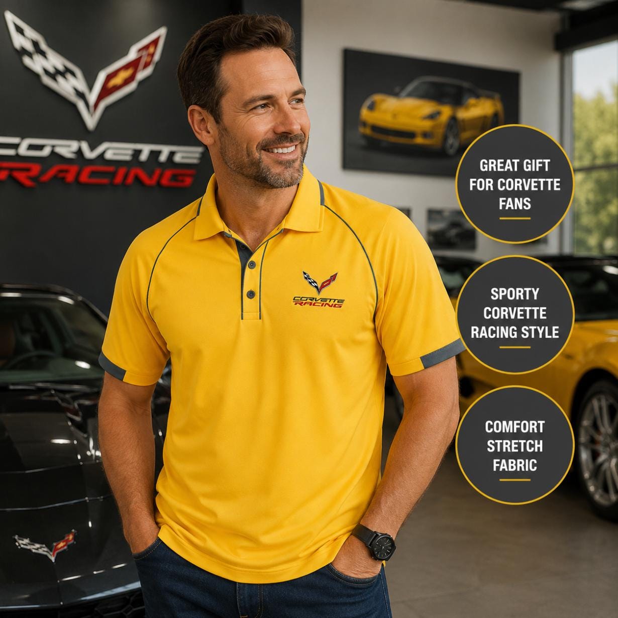 Men's Corvette Racing Polo C7 Emblem Performance Shirt