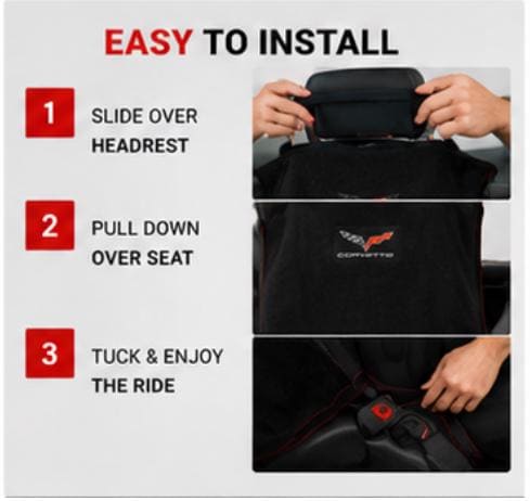 C6 Corvette Seat Armour Towel | Black Cotton Terry Seat Protector | Officially Licensed GM®