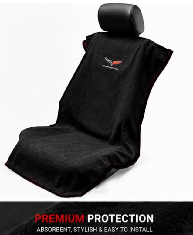 C6 Corvette Seat Armour Towel | Black Cotton Terry Seat Protector | Officially Licensed GM®