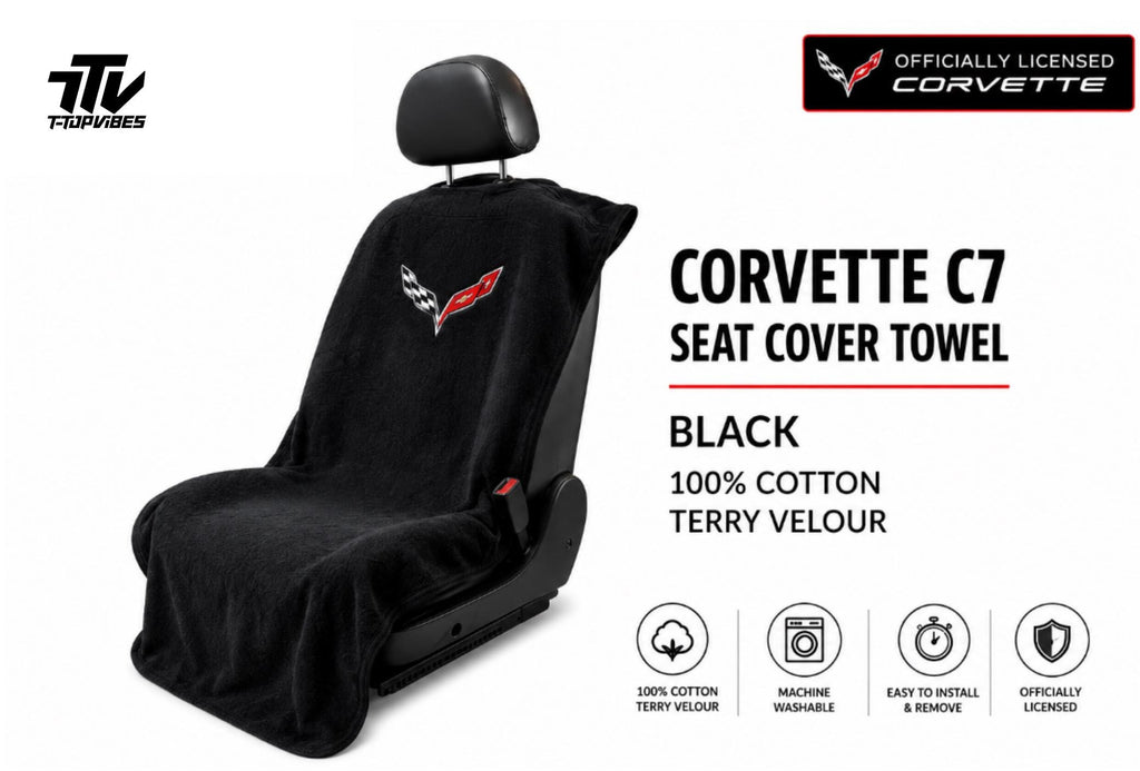 C7 Corvette Seat Cover Towel | Black Cotton Terry Velour Protector