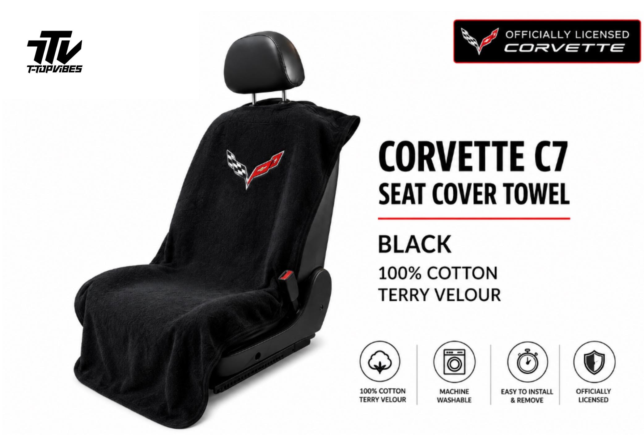 C7 Corvette Seat Cover Towel | Black Cotton Terry Velour Protector