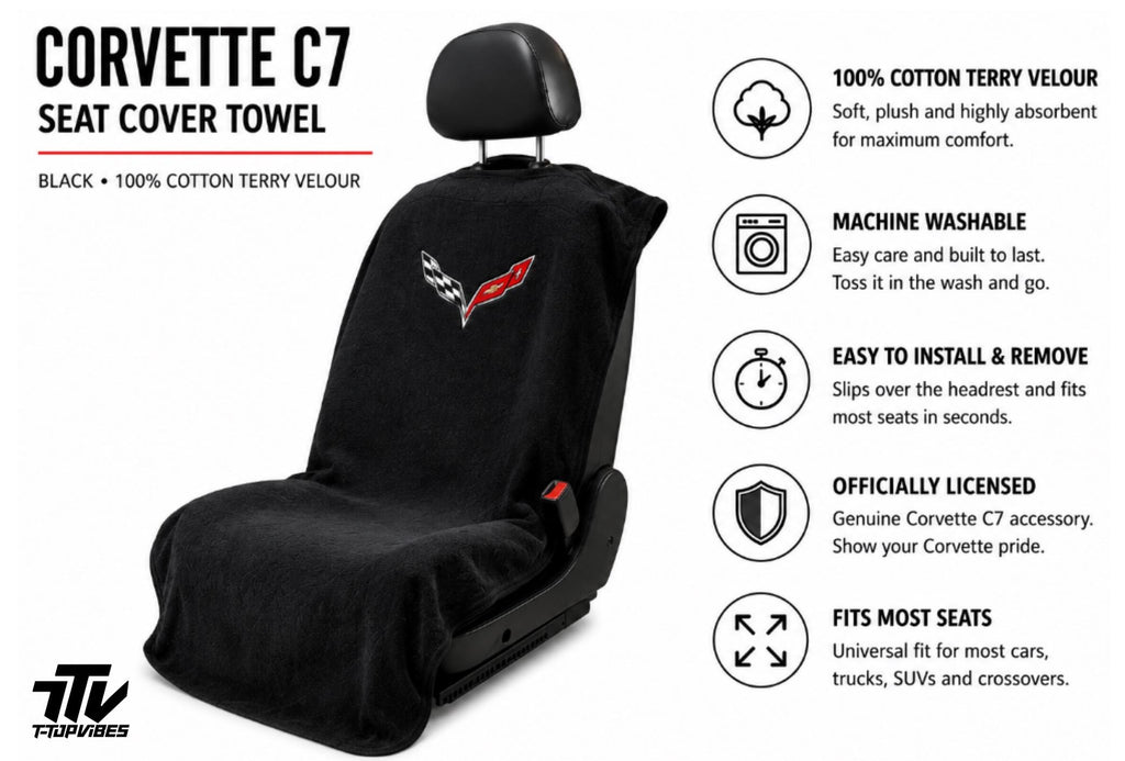 C7 Corvette Seat Cover Towel | Black Cotton Terry Velour Protector