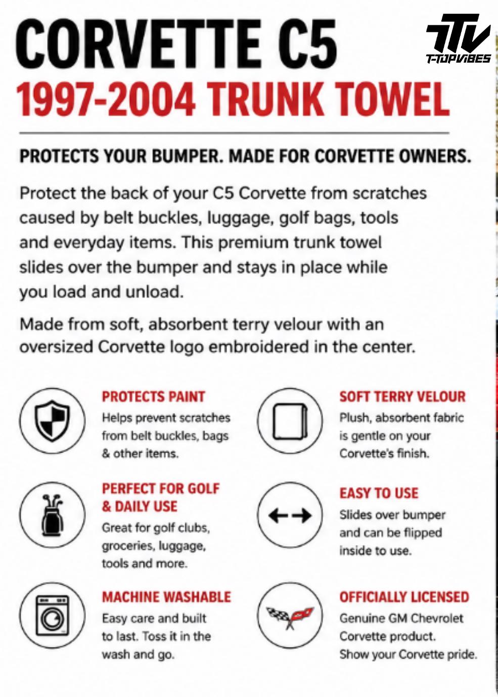 C5 Corvette Trunk Towel | 1997-2004 Corvette Rear Bumper Protector | Terry Velour Cargo Mat