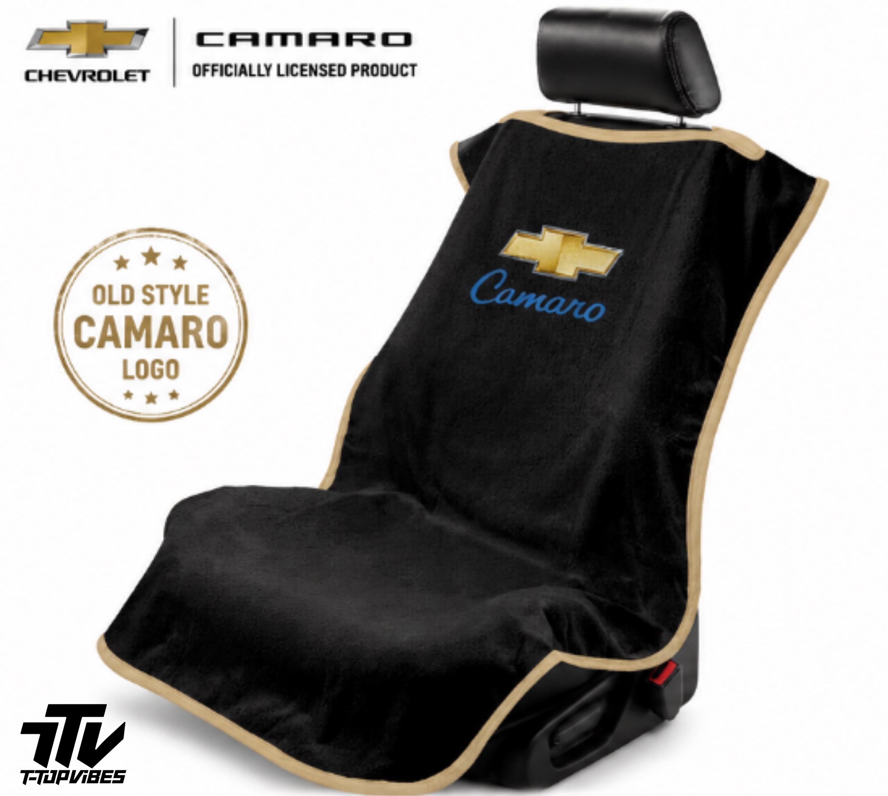 Camaro Seat Cover Towel | Old Style Logo, Black Cotton Terry Velour