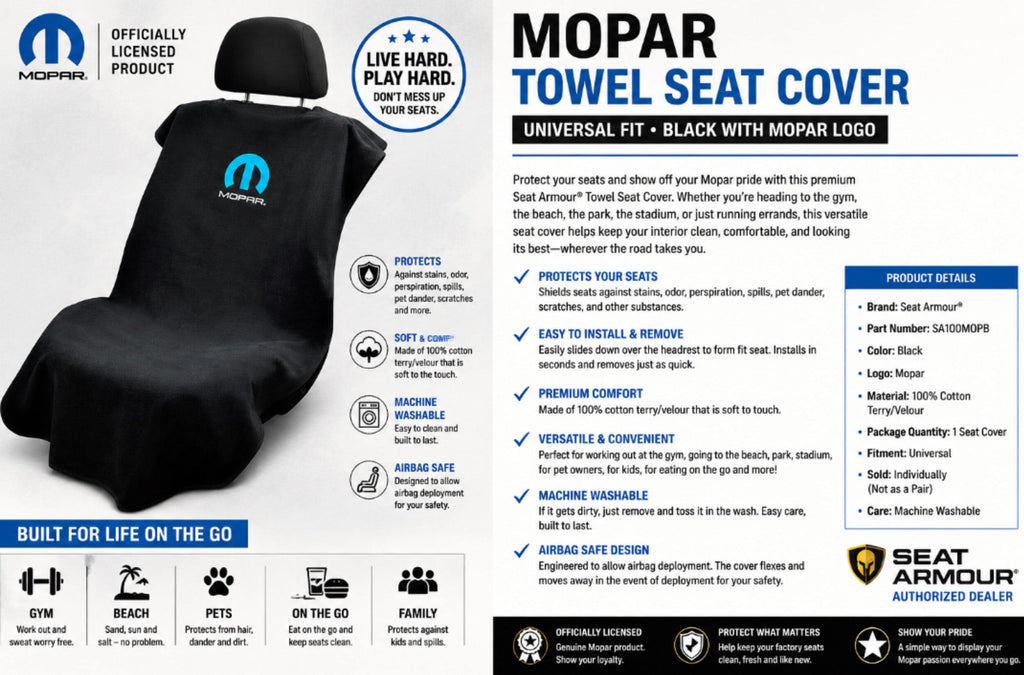 Officially Licensed Mopar Terry Velour Seat Cover | Black Cotton Protector